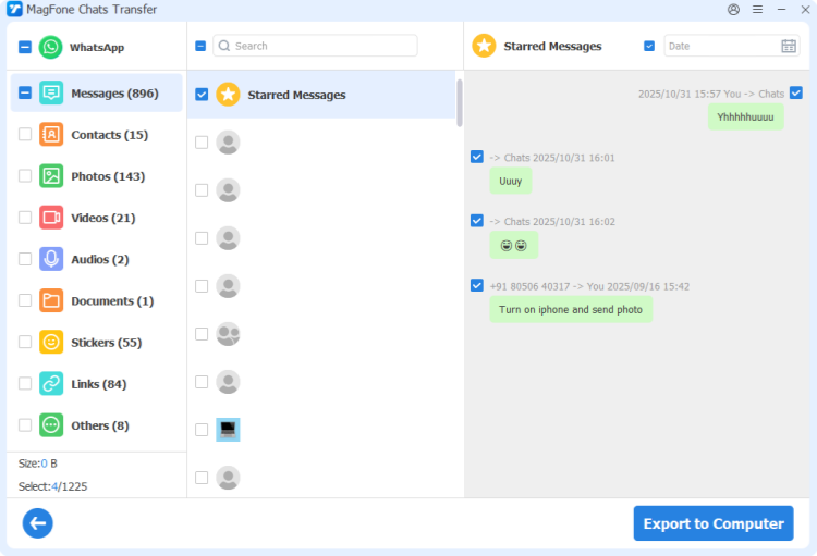 export whatsapp starred messages