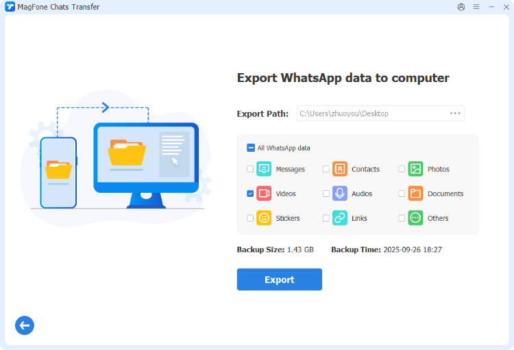 export whatsapp videos to computer