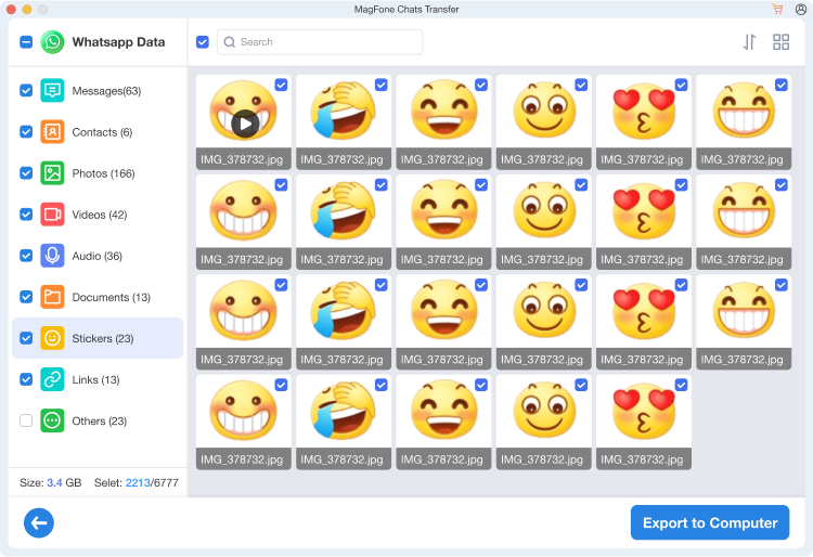 select and export whatsapp photos to computer