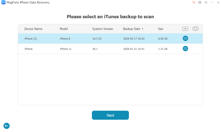 select itunes backup to scan