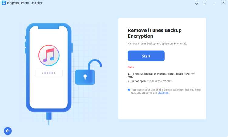 start to remove itunes backup encryption