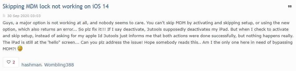 3utools mdma bypass not work