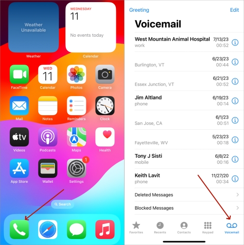 access voicemail from visual button