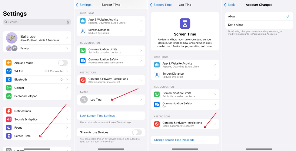 allow account changes in restrictions on child's iphone