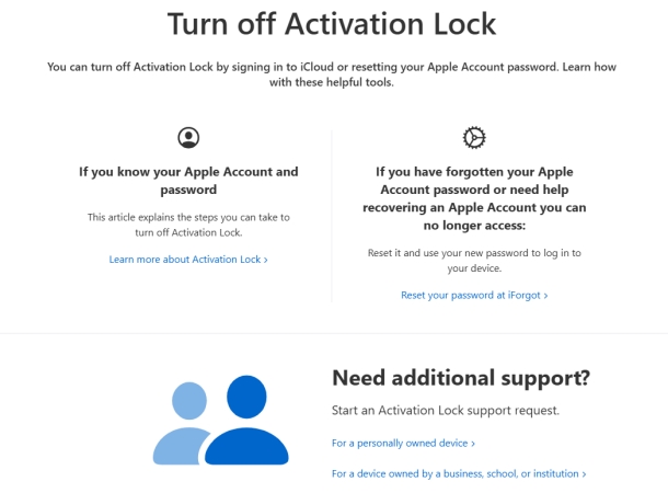 activation lock removal with apple support
