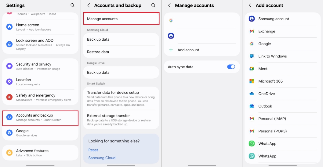 add account in settings on samsung phone