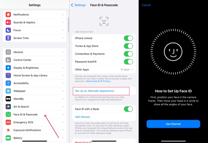 add an alternate appearance on iphone