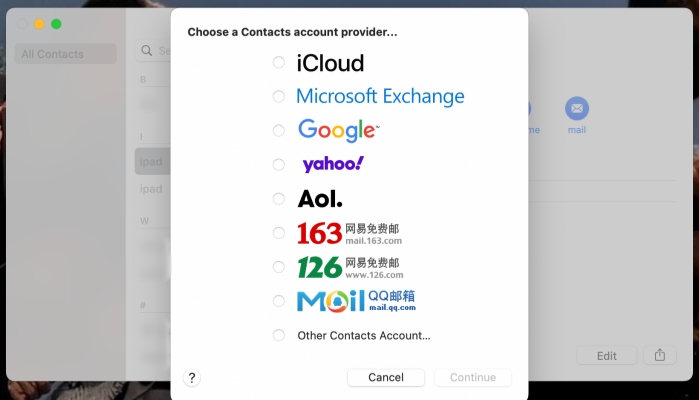 add contact account on mac