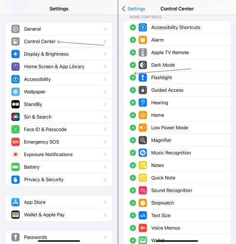 add flashlight to control center