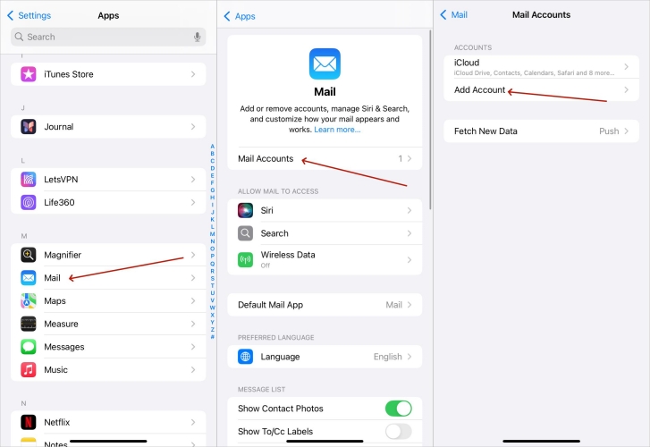 add icloud account to email