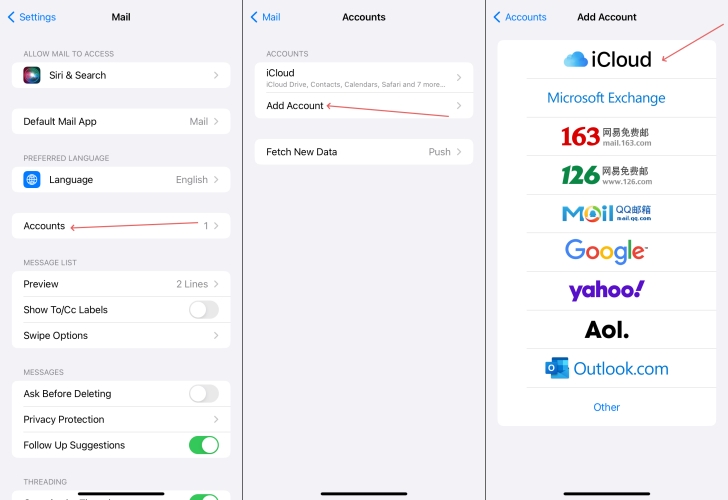 add icloud account to iphone