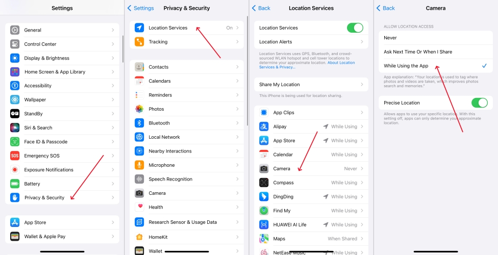 add location to photos on iphone automatically