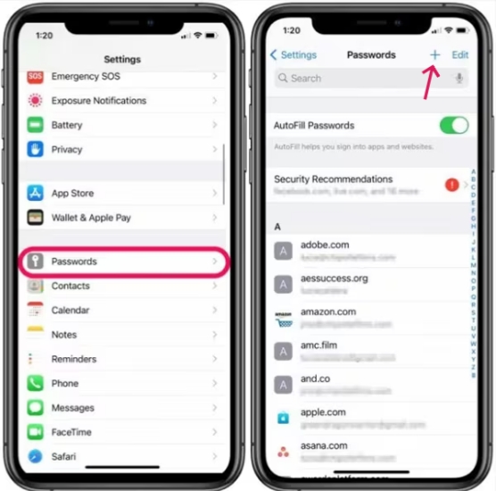 add email password in settings app on iphone