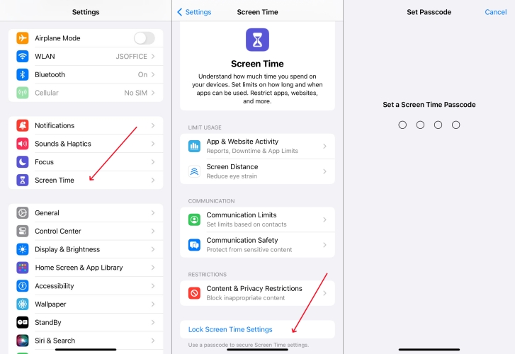 set screen time passcode for child device