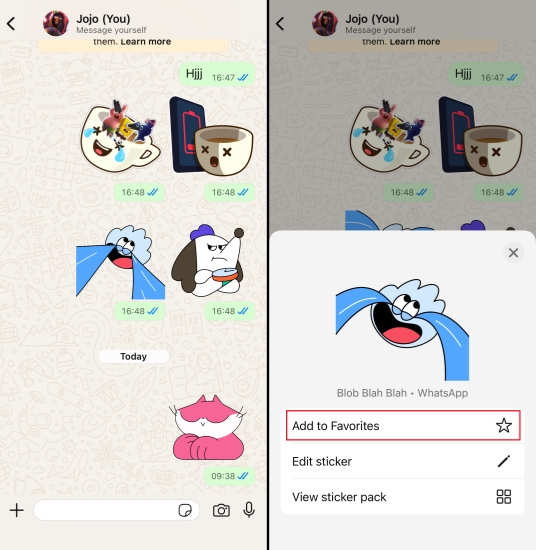 add whatsapp stickers to favorites on iphone
