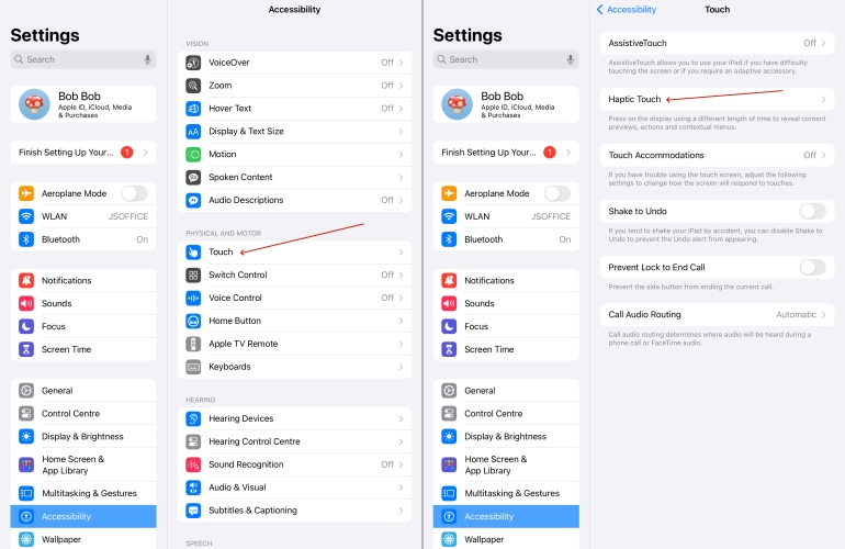 adjust haptic touch on ipad