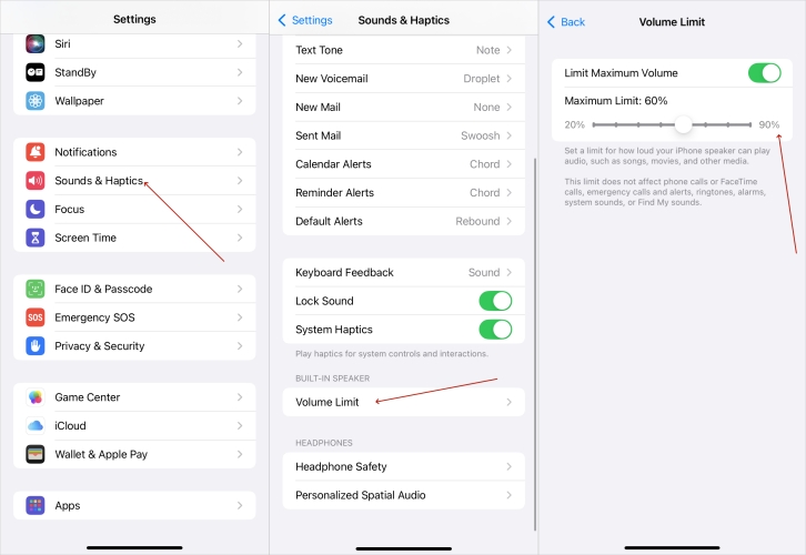 adjust volume limit iphone