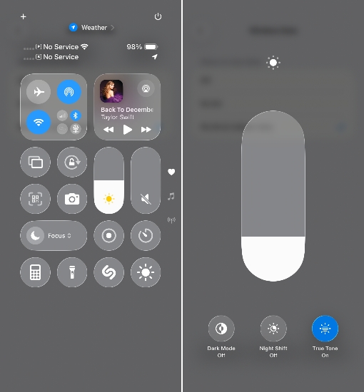 adjust iphone brightness in control center