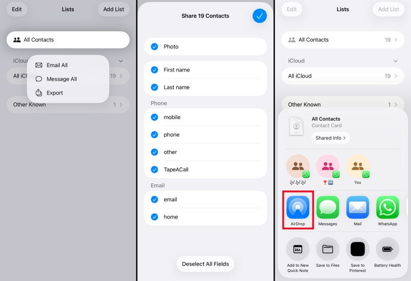 airdrop exported iphone contacts