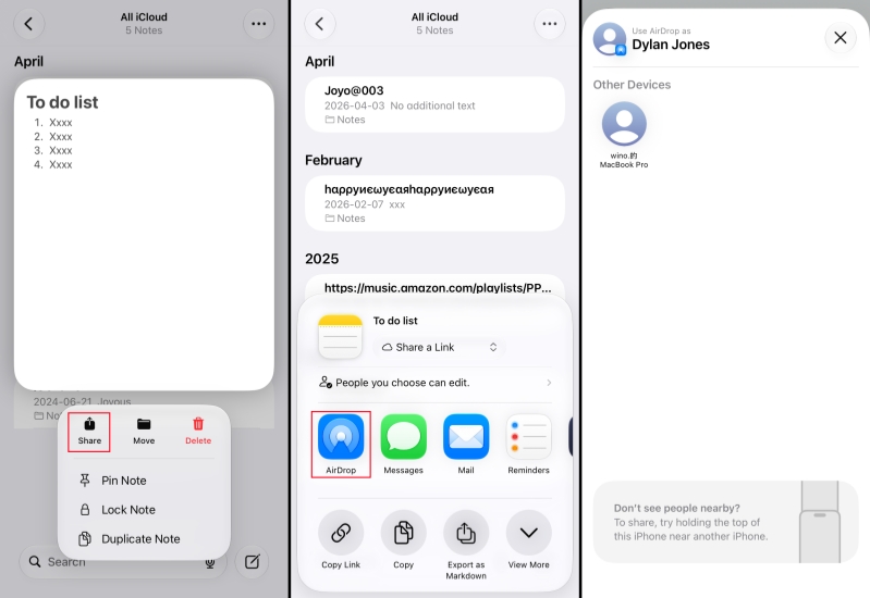 airdrop notes from iphone to computer