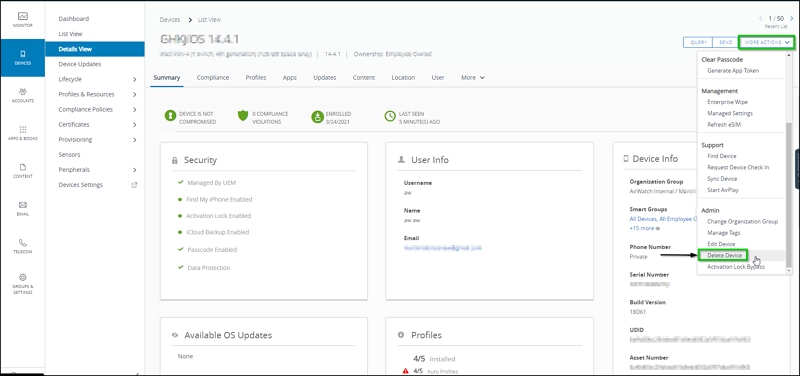 airwatch control panel