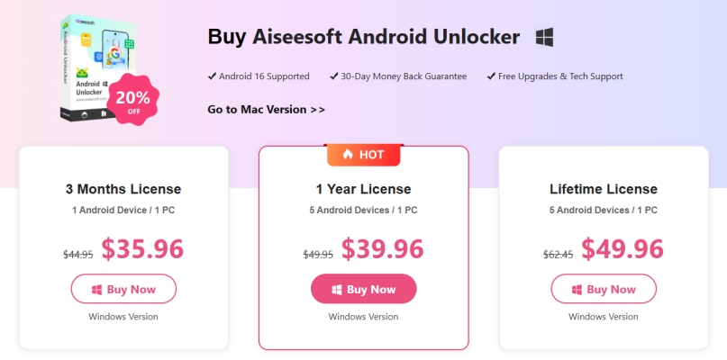aiseesoft android unlocker pricing