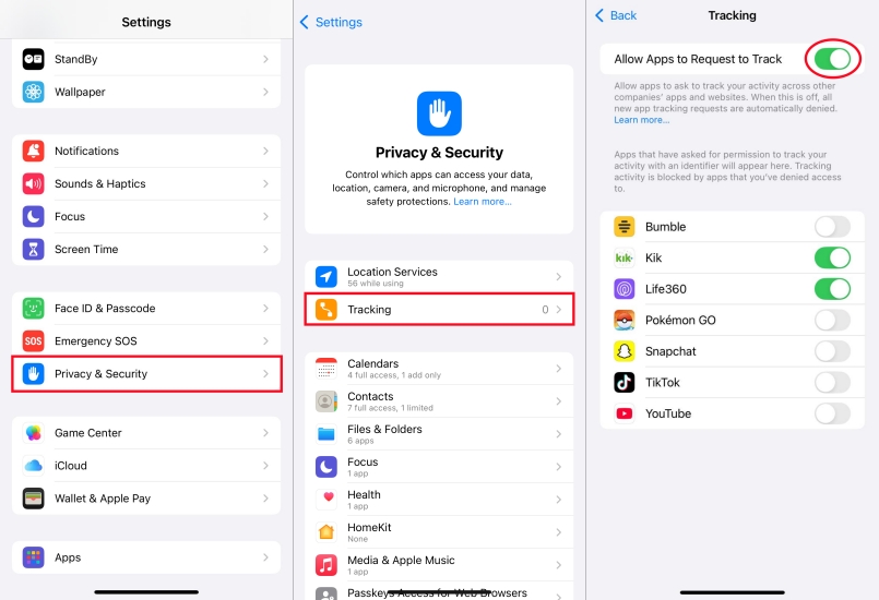 disable allow apps to request to track on iphone