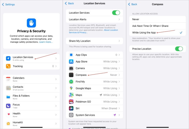 allow location access in compass