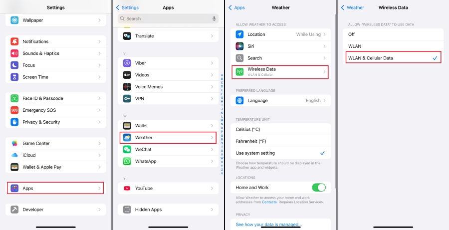 allow wifi and cellular data for weather