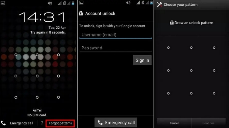android forgot pattern unlock