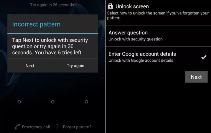 android forgot pattern