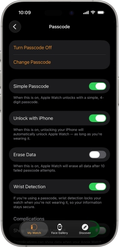 apple watch passcode settings on iphone