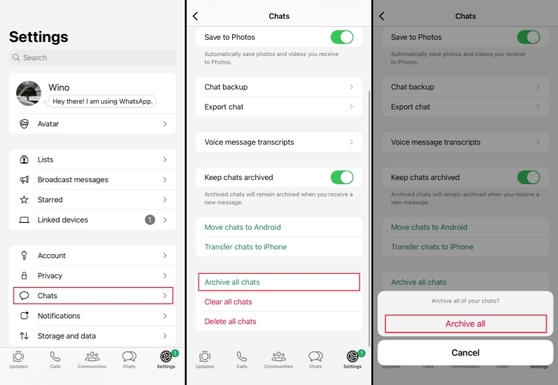 archive all whatsapp chats on iphone