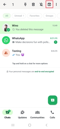 archive whatsapp chat on android