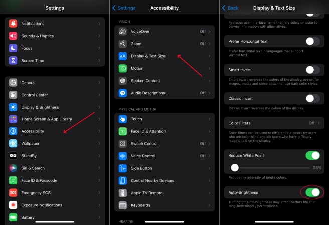 auto brightness on settings on iphone