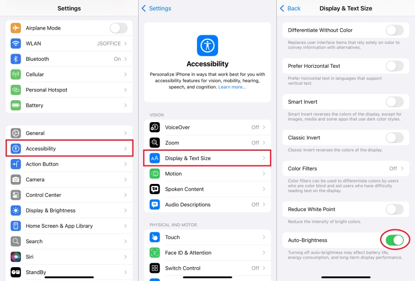 disble auto-brightness on iphone
