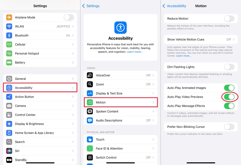 disble auto-play video previews on iphone