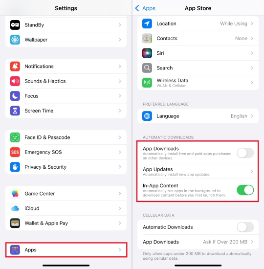disble automatic downloads on iphone