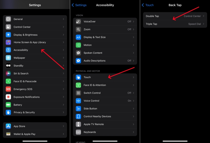 set back tap on iphone