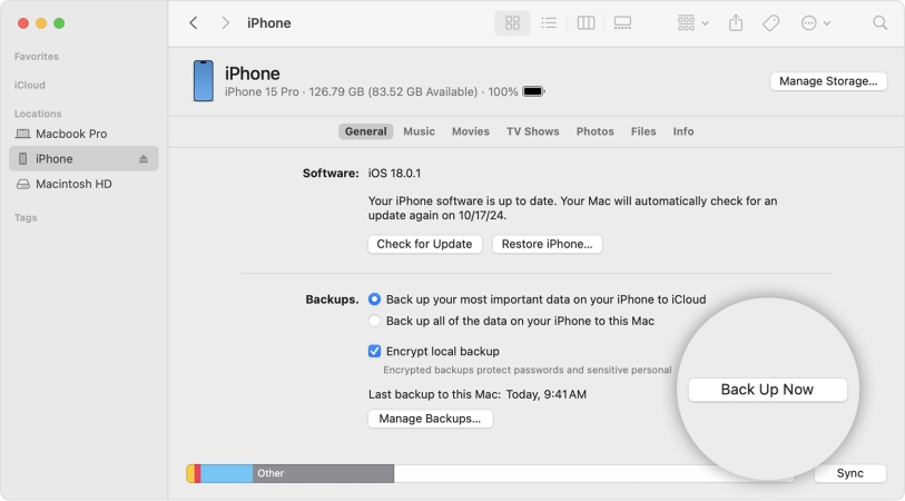 back up iphone on finder