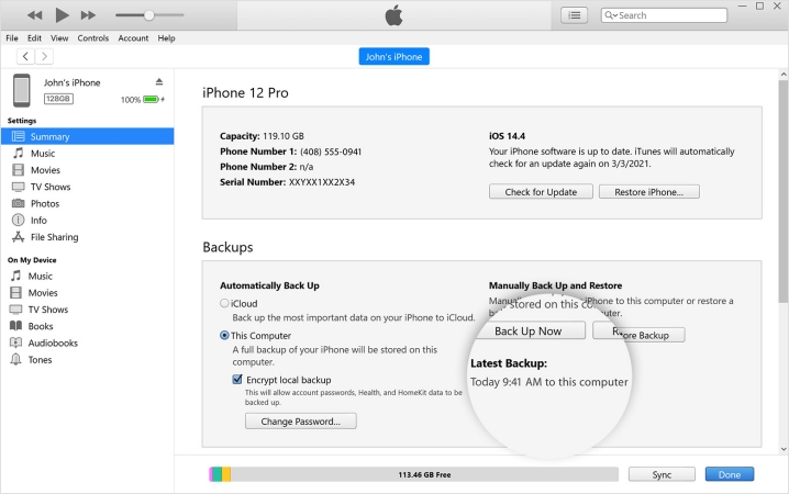 back up iphone via itunes