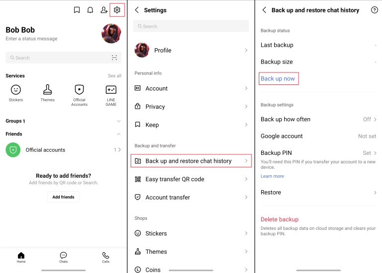 back up line chat manually on android