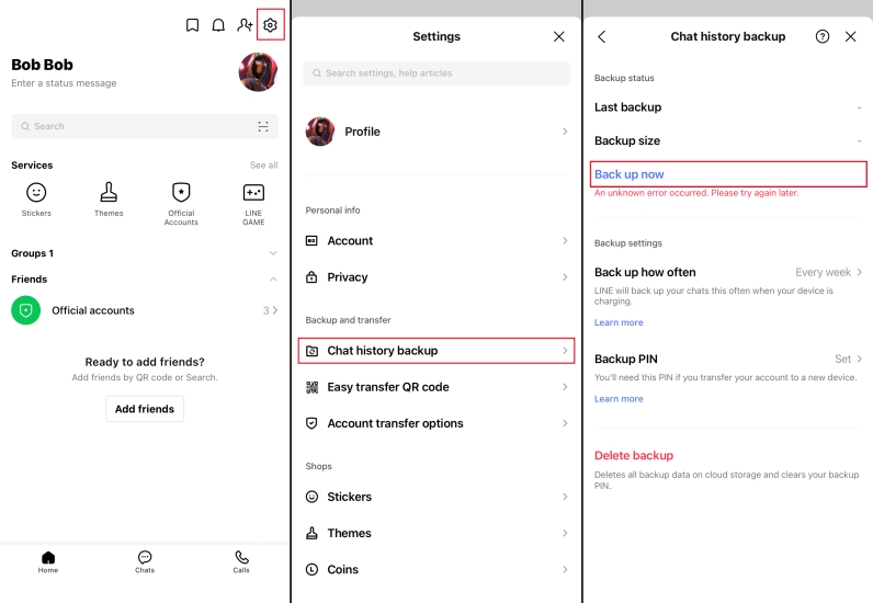 back up line chat manually on iphone
