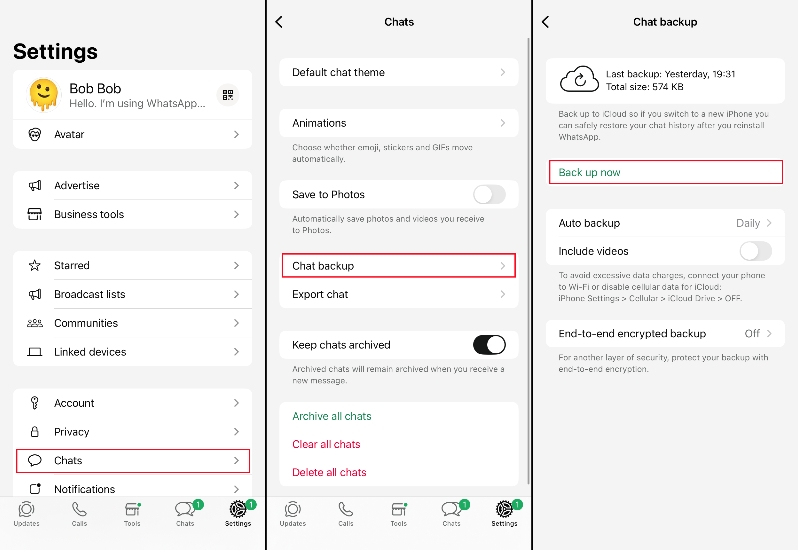 back up whatsapp business chats on iphone