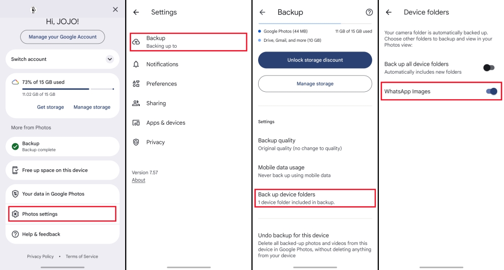 back up whatsapp photos to google photos on android