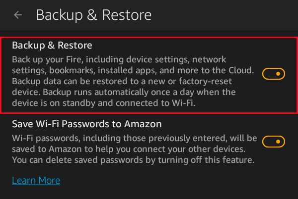 backup files in settings