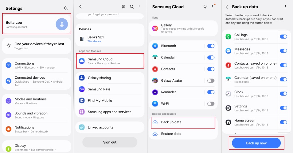 backup samsung data via samsung cloud