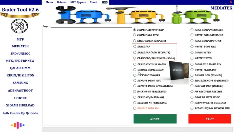 bader tool erase frp