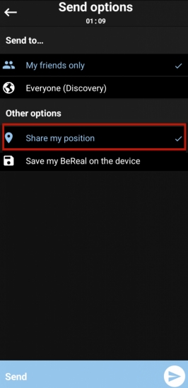 bereal share my position android