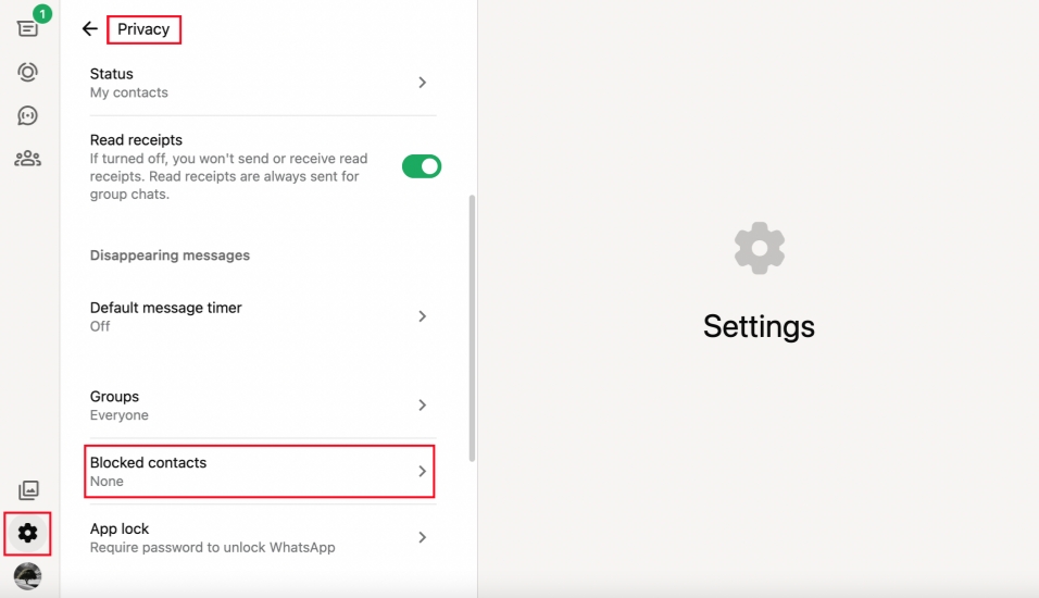 block contact in whatsapp settings on whatsapp web